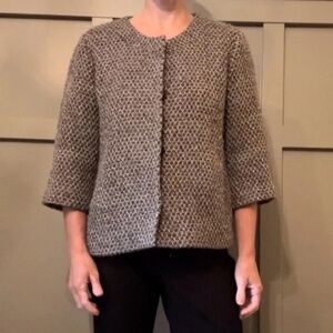 Eileen Fisher Coat Jacket Virgin Wool Alpaca Metallic Woven Brown Size Small